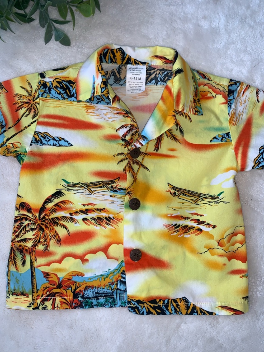 Palmwave Hawaii Button Down Hawaiian Shirt 6-12M EUC Yellow